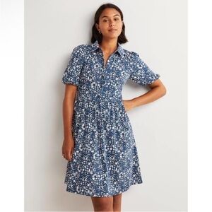 Boden Mini Jersey Shirt Dress Sea Blue Wildflower Floral Womens Size 6R